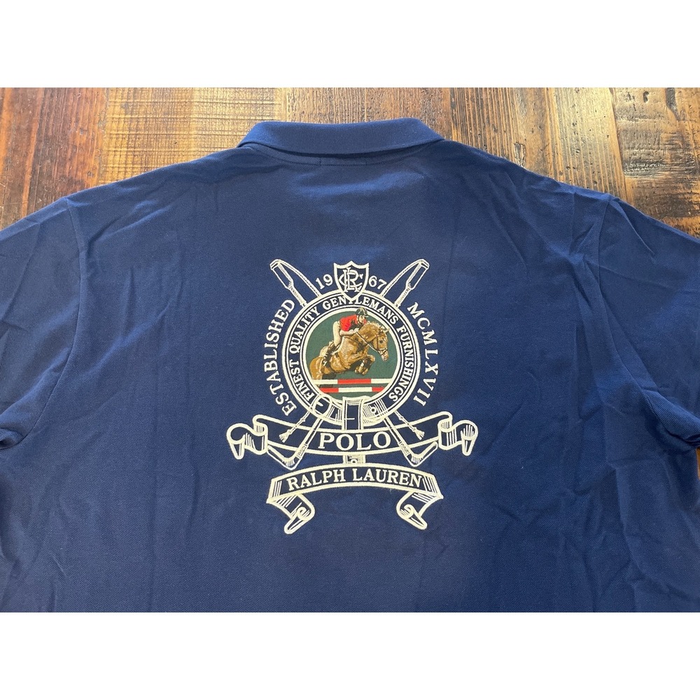 4XLT Polo Ralph Lauren Big & Tall NAVY HORSE EQUESTRIAN CREST Collared Shirt